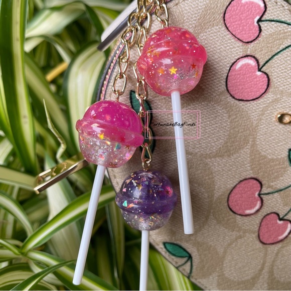 Cosmic Candy Cluster Glitter Star Iridescent Pink Purple Lollipop Y2K Bag Charm - Picture 3 of 9